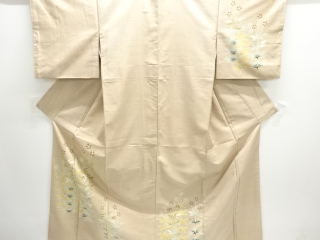 アンティーク　白山紬　草花模様着物